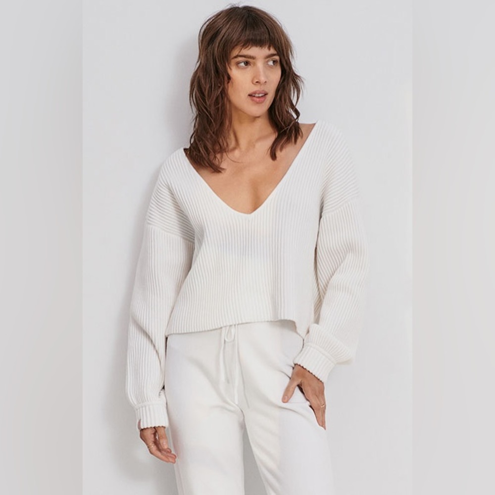 New Lunya Cozy cotton silk reversible pullover sincere white sweater Small